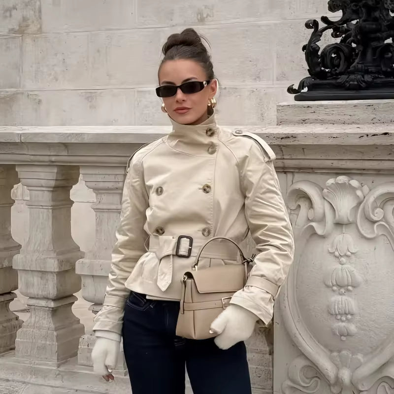 Elise Mode Dames Getailleerde Korte Trenchcoat