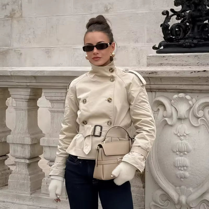 Elise Mode Dames Getailleerde Korte Trenchcoat
