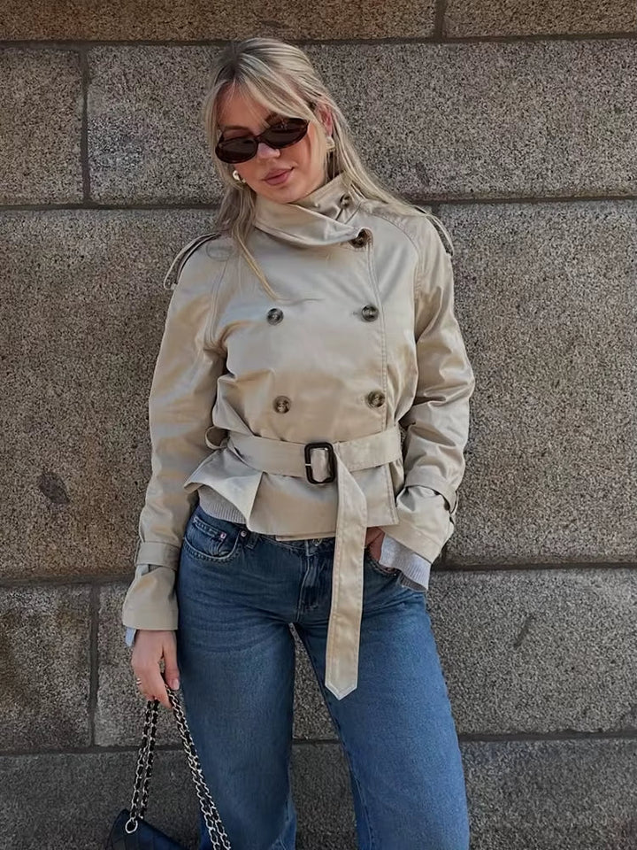 Elise Mode Dames Getailleerde Korte Trenchcoat