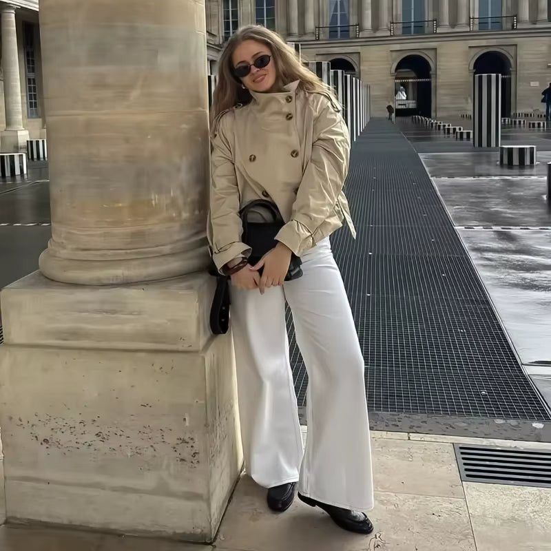Elise Mode Dames Getailleerde Korte Trenchcoat