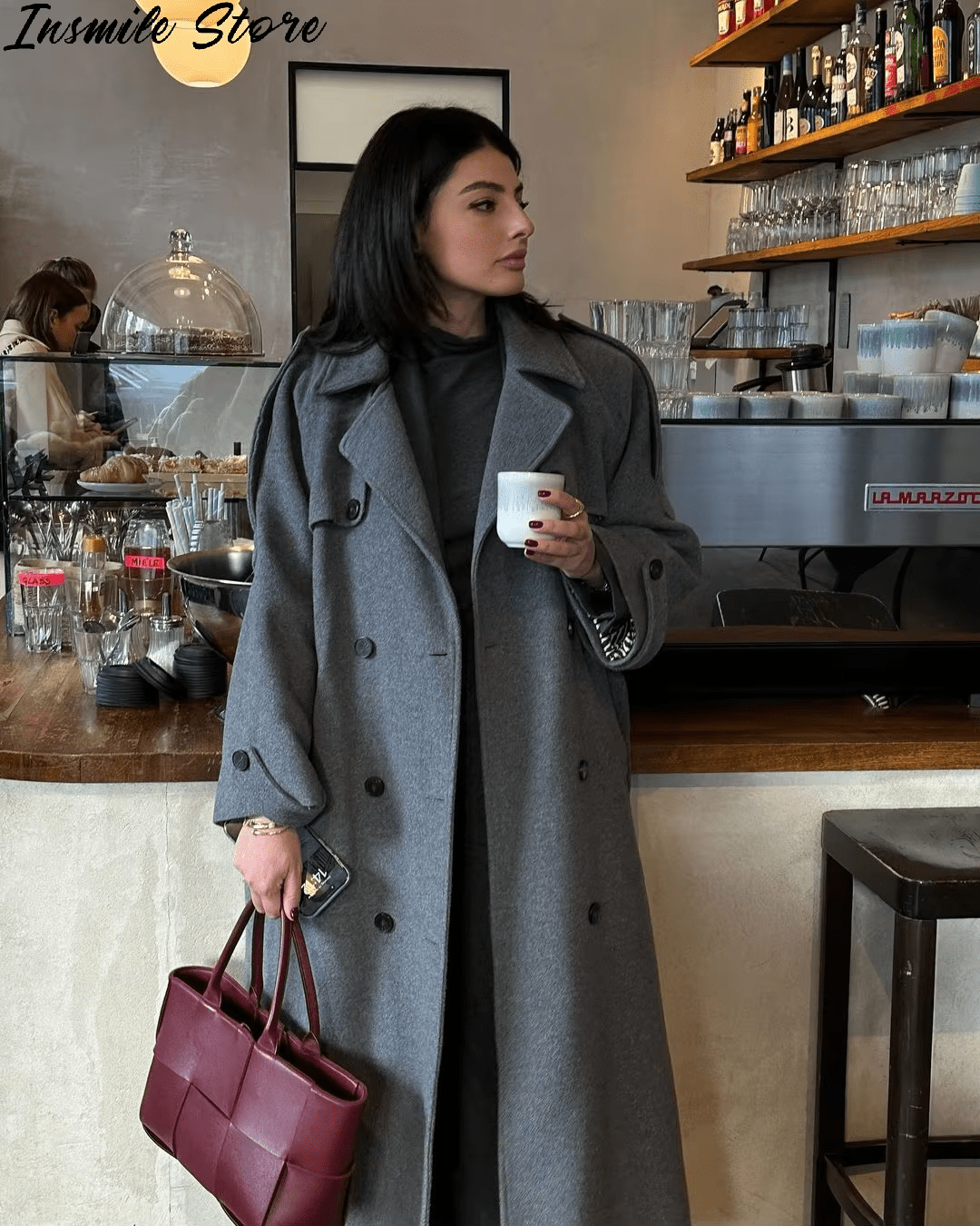 Elise Mode Dames Oversized Wollen Winterjas