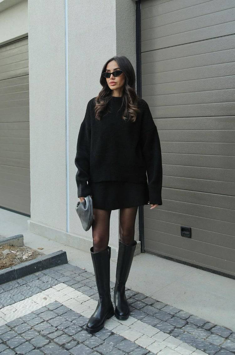 Elise Mode Dames Oversized Gebreide Set met Minirok
