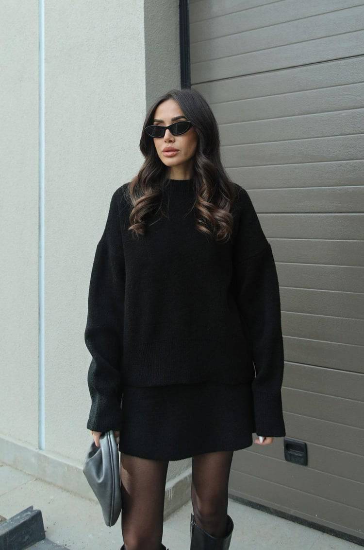 Elise Mode Dames Oversized Gebreide Set met Minirok