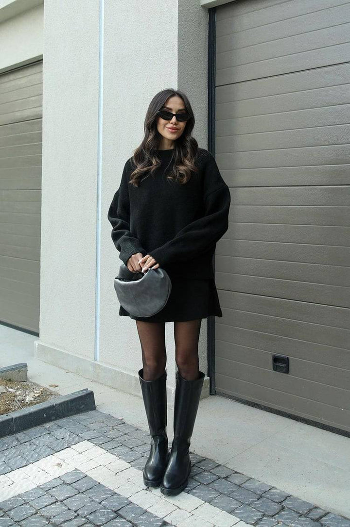 Elise Mode Dames Oversized Gebreide Set met Minirok