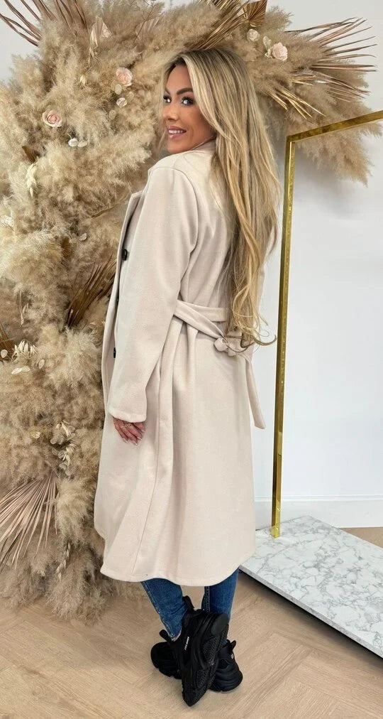 Elise Mode Dames Getailleerde Trenchcoat in Wolmix