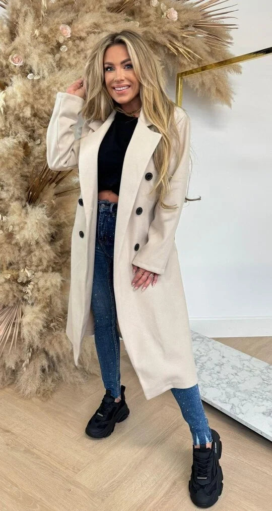 Elise Mode Dames Getailleerde Trenchcoat in Wolmix