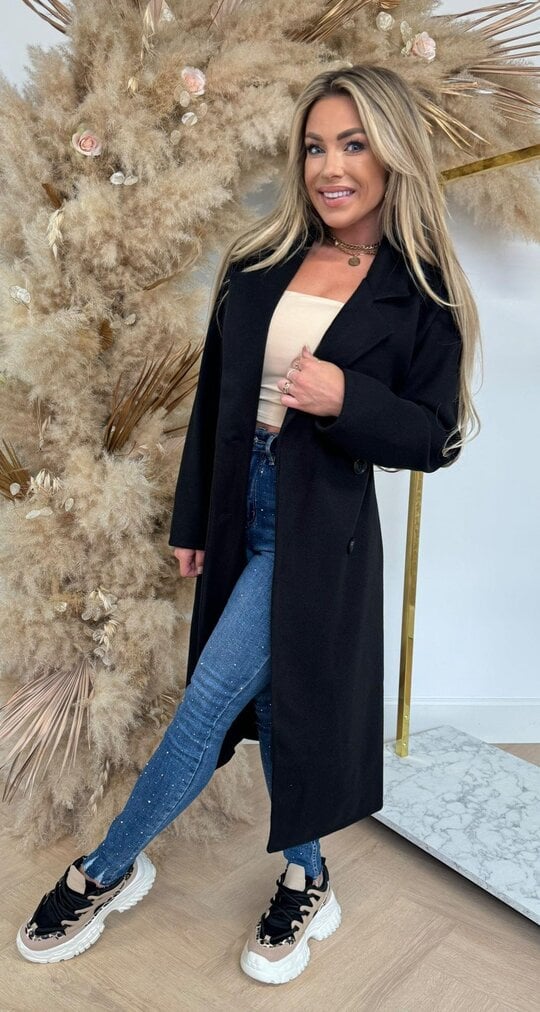 Elise Mode Dames Getailleerde Trenchcoat in Wolmix