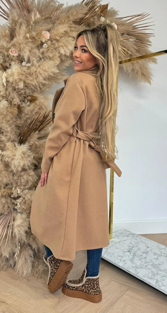 Elise Mode Dames Getailleerde Trenchcoat in Wolmix