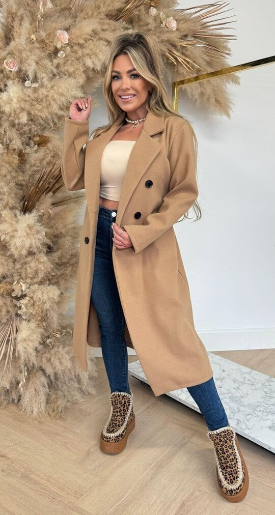 Elise Mode Dames Getailleerde Trenchcoat in Wolmix