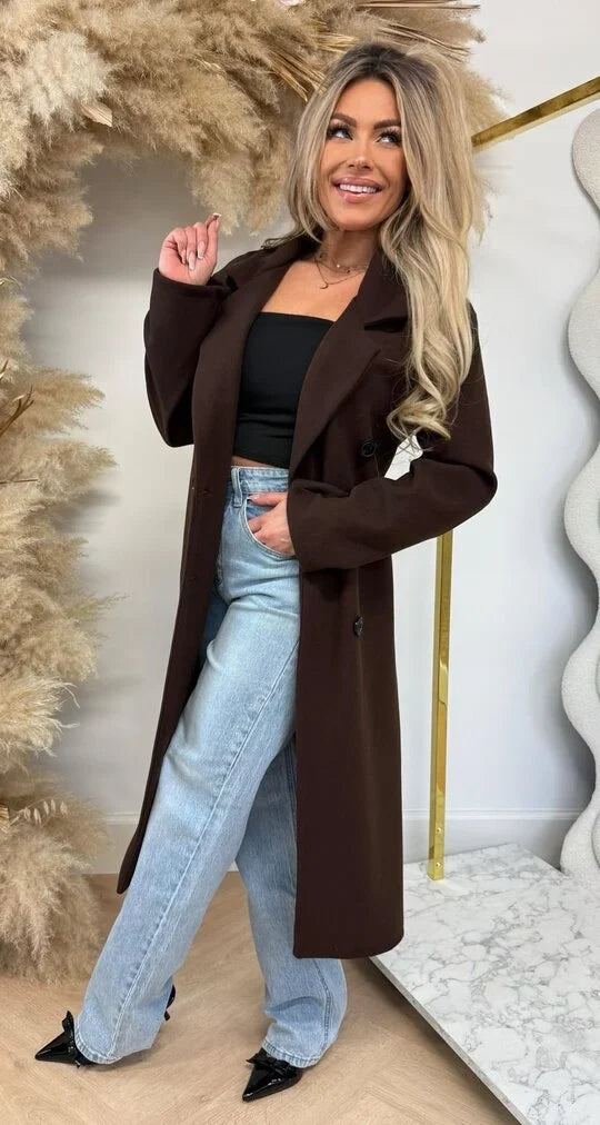 Elise Mode Dames Getailleerde Trenchcoat in Wolmix